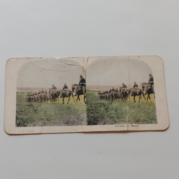 Antique Stereograph Card "Cavalry on March" Troops Military World War - Picture 1 of 3